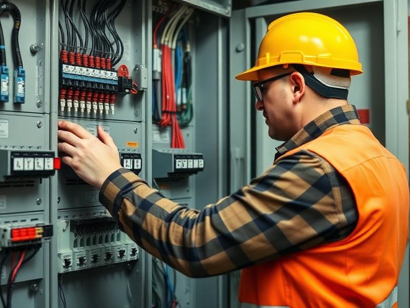 Electrician working on industrial panel